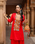 Scarlet Red Asymmetrical Set with Cowl Pants